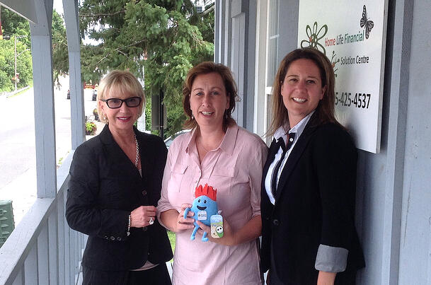 Pictured: Ilana Garber – Empire Life, Lori Murphy (centre) holding Dumb Ways to Die Numpty toy, and Laura Madsen - Empire Life 