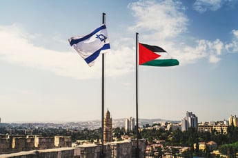 Israeli and Palestinian flags. 