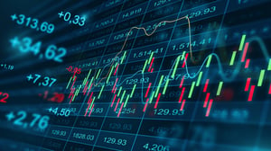 Financial data displays price trends and movements on a trading screen during market hours.