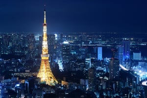Nighttime view of Tokyo Tower in Tokyo, Japan